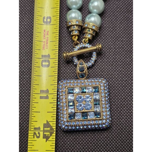 Heidi Daus Pearl Necklace Rhinestone Square Pendant Pale Aqua Blue - Picture 6 of 12